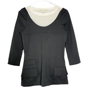 Antonio Berardi Silk Wool Blouse SIZE 4 Black White Faux Pocket Made in Italy
